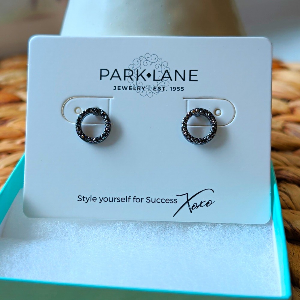 Park Lane Hematite Black Round Crystal Pavé Circle Stud Earrings